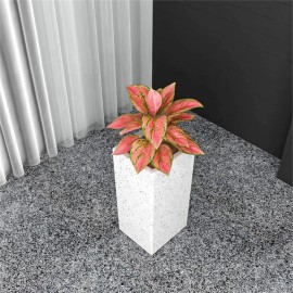 LeisureMod Terra Fiberstone and MGO Clay Tall Square Planter Dotted White 24"