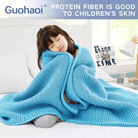 Guohaoi Knitted Weighted Blanket(Blue 50"x60" 10lbs),Home Décor Cooling Throw Blanket for Hot Sleepers,Hand Made Chunky Knit Heavy Blanket or Adults Use on Twin Size Bed