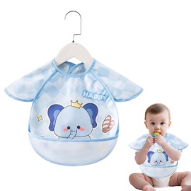 Marjoramy Baby Bib Sleeveless, Baby Bib with Crumb Tray and Velcro Fastening, Bib Blue Elephant, for 6-36 Months Children for Food Crafts Painting Art