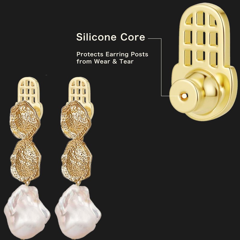 18K Gold-Plated Earring Backs for Droopy Ears, 4PCS Sturdy Grid-Pattern