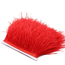 YEQIN Pack of 2 Yards Natural & Soft Ostrich Feathers Fringe Trims Ribbon - Used for Dress, Sewing Decoration, Craft Clothing, Boots, Wedding Decoration, DIY, Etc (red)