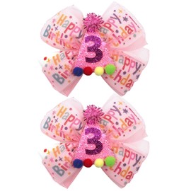 NAESM 3th Birthday Kids Hair Clips, Kids Bows with Coloured Balls, Baby Bow Headbands Baby Hair Bows Hair Accessories Birthday Pink Bow Party Decorations