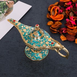 Gusnilo Vintage Aladdin Magic Lamp Genie Collector's Edition /Wedding Table Decoration,Collectable Rare Classic Arabian Props Aladdin Pot & Delicate Gift for Party/Birthday(Peacock Blue)
