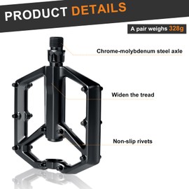 Bicycle Pedals, Romon Pedals Mountain Bike, Ultralight Non-Slip Bicycle Pedals with Sealed Bearings, 9/16 Inch Bicycle Pedals, Aluminium Platform Pedals, for Mountain Bike, BMX, E-Bike