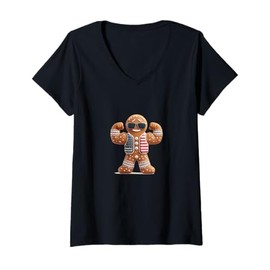 Womens Strong Cookie Man with Bold Shades Costume V-Neck T-Shirt