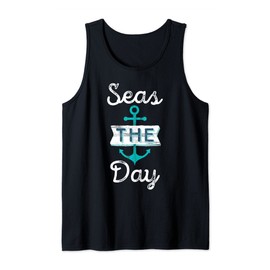 Funny Cruise Saying Seas the Day | Teal Nautical Anchor Gift Tank Top
