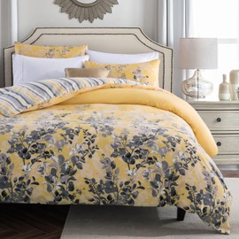 MOONLIGHT20015 Single Duvet Cover Set (135 x 200 CM) with 1 Pillowcase Reversible Printed Ochre Blossom Bedding Soft Hypoallergenic Microfiber Duvet Cover (Ochre Blossom, Single)