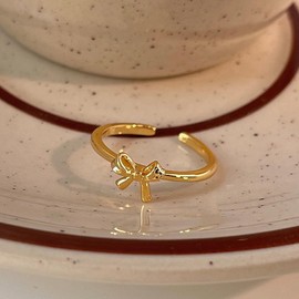 Wasise Bow Ring - Elegant Adjustable Gold Bow Ring, Dainty Butterfly Knot Jewelry for Women, Romantic Sweetheart Gift, Vintage-Inspired Statement Rings,Promise Rings,Versatile Dressy Casual Accessory
