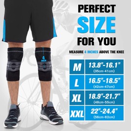 Portzon Rodillera de compresión para hombres y mujeres con estabilizador elástico de rótula de gel de silicona, protector de rodilleras con bisagras, color negro (talla XXL), individual