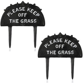 JUXYES Pack of 2 Cast Iron Please Keep Off The Grass Yard Sign Stake, Grass Warning Sign Heavy Metal Grass Stay Off Sign Spike Garden Hose Guides Decorative Stake for Garden Lawn Yard