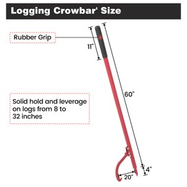 61 in Felled Cant Hook Logging Tool with Rubber Grip and Adjustable Hook - Cant Hook Log Roller Tool, max 19 Inch Opening Felling Log Roller Tool