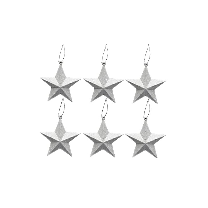 Pack of 6-8cm 3D Glitter Star Baubles Christmas Tree Decorations