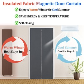 Magnetic Thermal Insulated Door Curtain,Thicker Layered Fabric&Full Strip Magnets,Temporary Doorway Cover Curtains, Self-Closing Privacy Magnetic Screen Door,Door Window Insulation kit for Winter