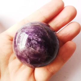 Bacatgem 38-42mm Amethyst Healing Crystal Divination Sphere Sculpture Figurine Gemstone Ball,Feng Shui Chakra Aura Home Desk Decor Decorative Collection,with Wooden Stand