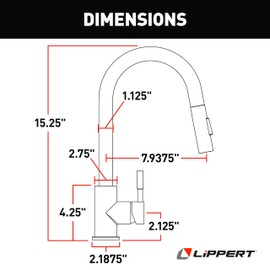 Lippert Flow Max Bullet Pull-Down Kitchen Faucet with 304-Grade Stainless Steel Construction, Single-Handle Operation, Single-Hole Installation, 360-Degree Swivel, 2.2 GPM Flow Rate - 2024000071