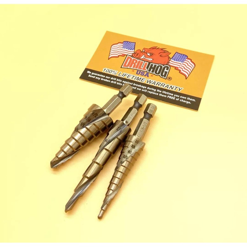 Drill Hog 3 Pc Step Drill Bit SPIRAL FLUTE Cobalt