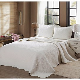 Cozy Line Home Fashions Victorian Medallion Solid Ivory Matelasse Embossed 100 % Cotton Bedding Quilt Set,Coverlet,for Bedroom/Guest Room (Blantyre - Ivory, Twin - 2 Piece)