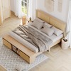 GarveeHome Natural Rattan Full Size Bed Frame with Sliding Barn