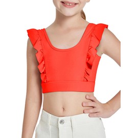Girls Training Bra Cute Ruffle Sports Bra for Kids Comfort Dance Yoga Crop Top Fluorescent Orange