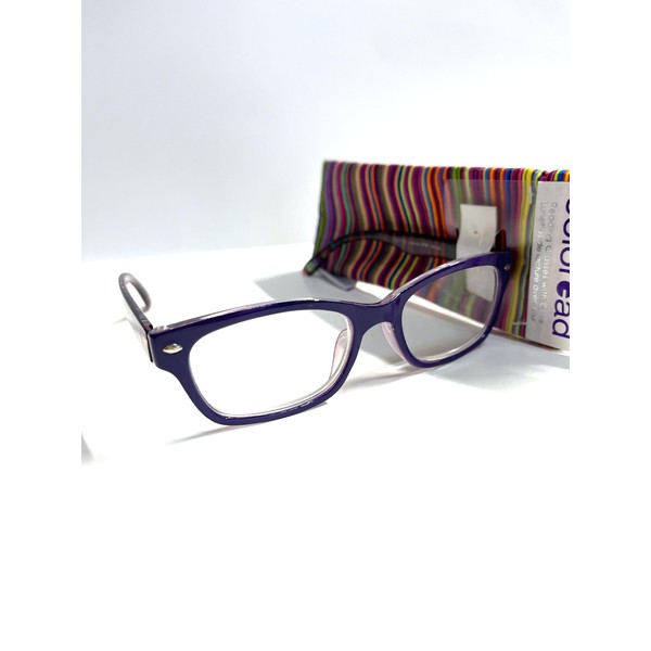 Foster Grant Coloread Leanna purple stripe temples rectangular Reading Glasses