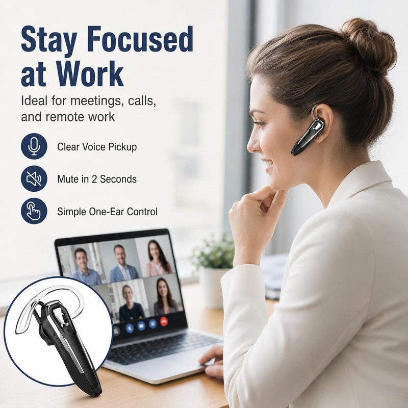 Sellwell Sliver Bluetooth Earpiece with Mic, Mono Wireless Headset, 30H