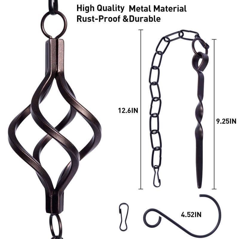 Rain Chain Bird Cage Set 8.5Ft, Not Rust Wrought Iron