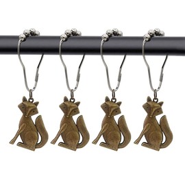 Generic 24 Pcs Stainless Steel Shower Curtain Hooks, Bronze Fox Animal Pendant Set, Rust Proof, Polished, Curtain Hanger Set of 12