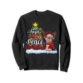 Yorkie Santa Hat Reindeer Costume Christmas Light Sweatshirt