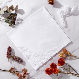 HOULIFE Ladies Handkerchief – Small Hankerchieves Ladies, Solid White Embroidered Lace Hankies, 100% 60S Combed Cotton Womens Floral Hankies for Bridal Wedding Party, 3/6 Pieces, 35x35cm