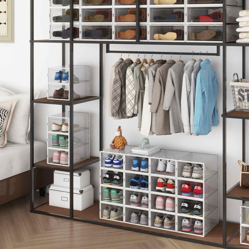PARANTA 8-Piece Boot and 12-Piece Shoe Storage Box, Stackable Clear