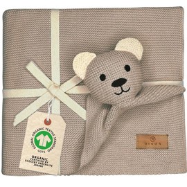 DIKOS® Original Baby Blanket Cuddly Bear Cappuccino 100% GOTs Organic Cotton Newborn Blanket with Cuddly Toy Cuddly Blanket Knitted Blanket Cuddly Blanket First Equipment Baby Girl/Boy Gift for Birth