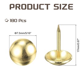 MECCANIXITY Upholstery Tacks for Furniture, 5/16 Inch (7.5 x 17mm) Metal Round Black Thumb Tacks for Wall Decorative Upholstery Nails DIY Project Home Decor (Gold, Pack of 180)