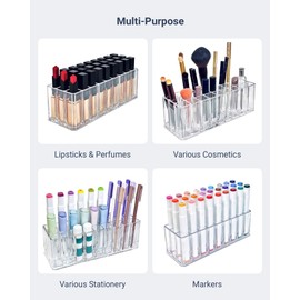 steelhooyee Acrylic Clear Lipstick Organizer 27 Slot Makeup Brush Holder For Vanity & Travel Storage for Lip Gloss Sticks Rollerball Perfumes Sample And Countertop Display