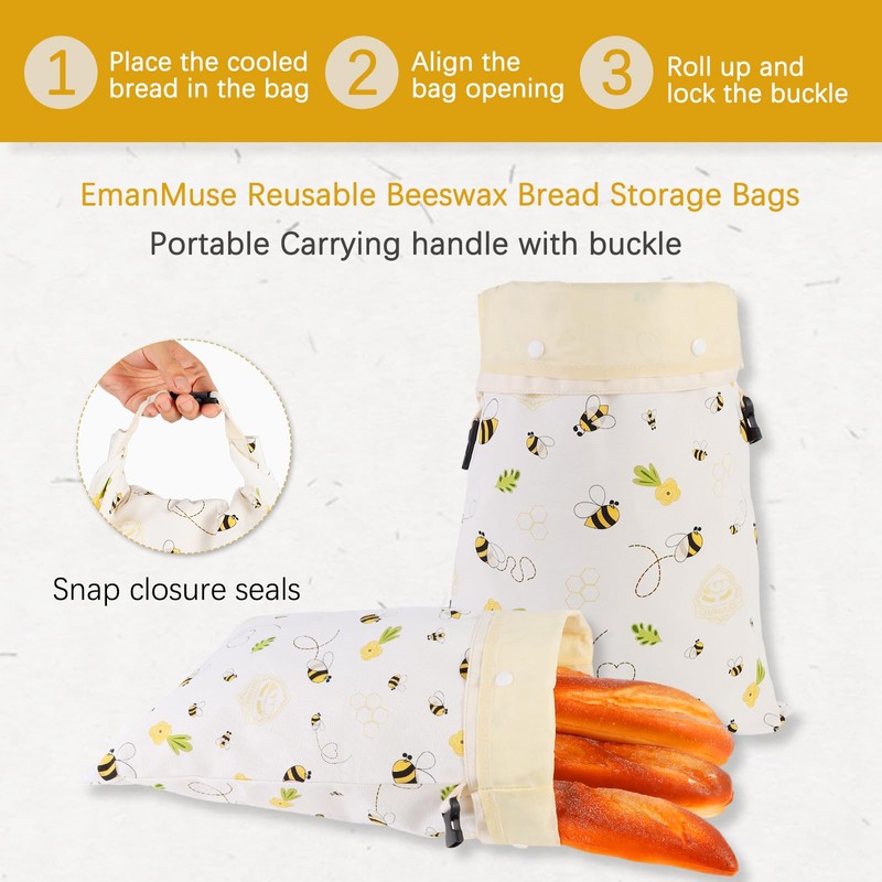 Removable Beeswax Bread Bags for Sourdough & Homemade Bread -