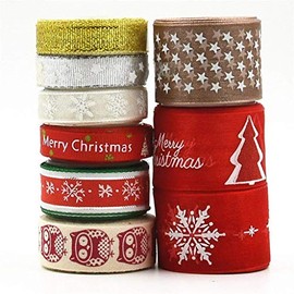 byou Christmas ribbon, Christmas ribbons, 9 styles, 18 yards, colourful gift ribbon for Christmas, wedding, decoration, DIY crafts, 1 cm, 1.5 cm, 2.5 cm in width