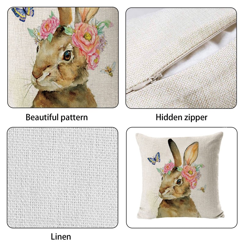 Pack of 4 Easter Cushion Covers, Easter Bunny Element Styles,