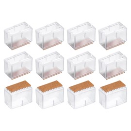 sourcing map Chair Leg Floor Protectors, 12Pcs Rectangle PVC & Felt Chair Leg Cover Caps for Hardwood Floors (Clear White, 15x35mm/ 0.59"x1.38")