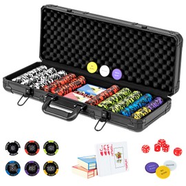 S AFSTAR Poker Chip Set for Texas Holdem, 500 PCS Poker Set with Aluminum Case, 5 Dices, 2 Card Decks, Dealer Button, 14 Gram Casino Clay Poker Chips for Texas Hold 'em Blackjack Gambling