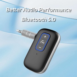 SUYEE J35 Bluetooth Receiver for Car, Bluetooth Adapter 5.0 Car Aux Adapter 3.5mm Stereo Hands-Free Car Kits for Home TV Car Stereo Sound System, Wireless Adapter with Mic, Dual Connect