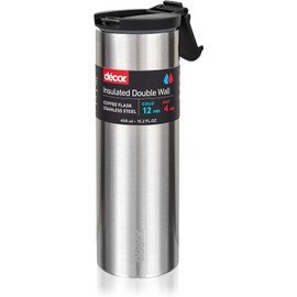 Décor Insulated Stainless Steel Coffee Cup | Travel for Hot & Cold Drinks | 450ml, 16oz - Silver