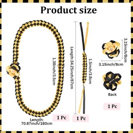 CABODYALS Black Gold Graduation Lei Decorations of 2025 Grad Honor Cord Double Braid Necklace Choker Ribbon Flower Garland Congrats Graduates Bracelets Set for Graduation Man Woman School Party Gifts