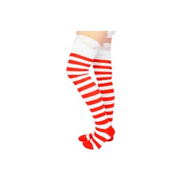 Everything Legwear Striped Thigh High Womens Socks - Over the Knee Lace Stockings (Red/White)