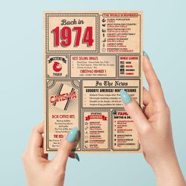 50th Birthday Card - Back in 1974 In This Year Card, Greeting Card for Men and Women, Birthday Cards for Women, Birthday Cards for Men, 50th Anniversary Card