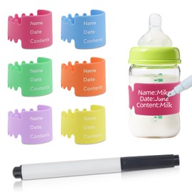 Baby Bottle Labels for Daycare - Reusable Silicone Name Bands Writable, Waterproof Water Bottle Name Bands, Daycare Labels Writable Baby Names Labels Tags Day Care Essentials, 6 Colors
