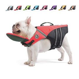 Mklhgty Dog Life Jacket, Reflective Dog Life Vest with Removable Neck Float High Buoyancy for Swimming and Boating, Ripstop Pet Safety Swimsuit Rescue Handle for Small Medium Large Dogs