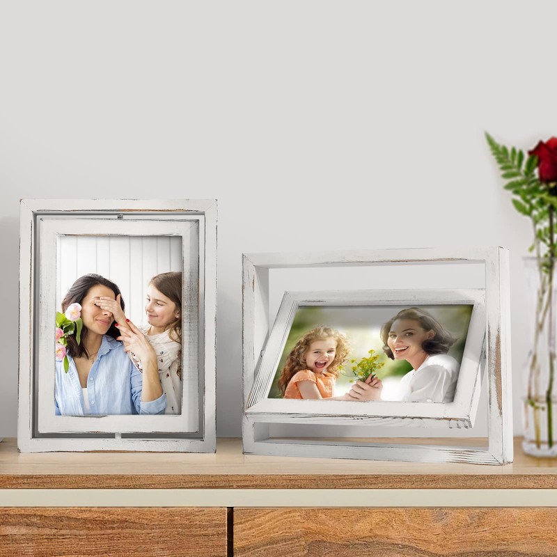 Egofine 2 Pack 5x7 Rotating Floating Picture Frames,Double-Sided Display with