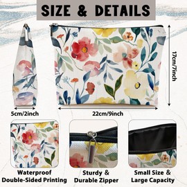 UIBOVA Floral Makeup Bag, Cute Makeup Pouch, Canvas Waterproof Cosmetic Bag, Christmas Birthday Gifts for Women Teen Girls Friends, Small Zipper Organizer Pouches for Purse Cosmetics-A31