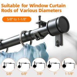 Curtain Rod Bracket for All Curtain Rods from 5/8" to 1-1/8",The V-Shaped Design is More Stable,Adjustable Curtain Rod Holders (Black 4 pcs)
