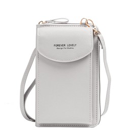 QEEQPF 1 Piece Light Grey Women Cell Phone Bag, PU Leather Cell Phone Purse Handbag, Messenger Bag with Adjustable Detachable Long Shoulder Strap and Card Slots for Girls and Women, gray