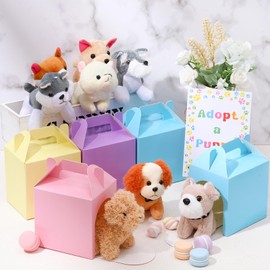 Patelai 36 Pcs Dog Party Favors Boxes 4.7x3.9x4.7 Inch Stuffed Animal House Shaped Boxes with Hole Foldable Colorful Puppy Print Decoration Gift Case for Adoption a Pet Party Favor Supply Decor